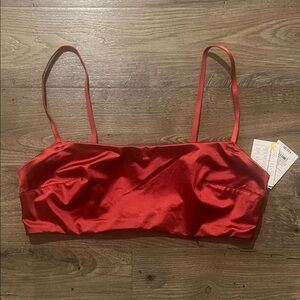 Auden Red Satin Unlined Scoop-Neck Bralette